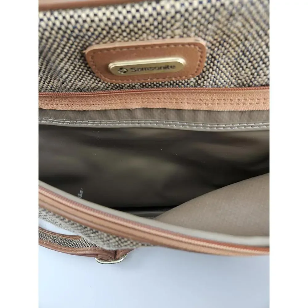 ​Vintage Samsonite Tapestry Travel Bag Zippered Shoulder Strap 14 Tweed Pattern